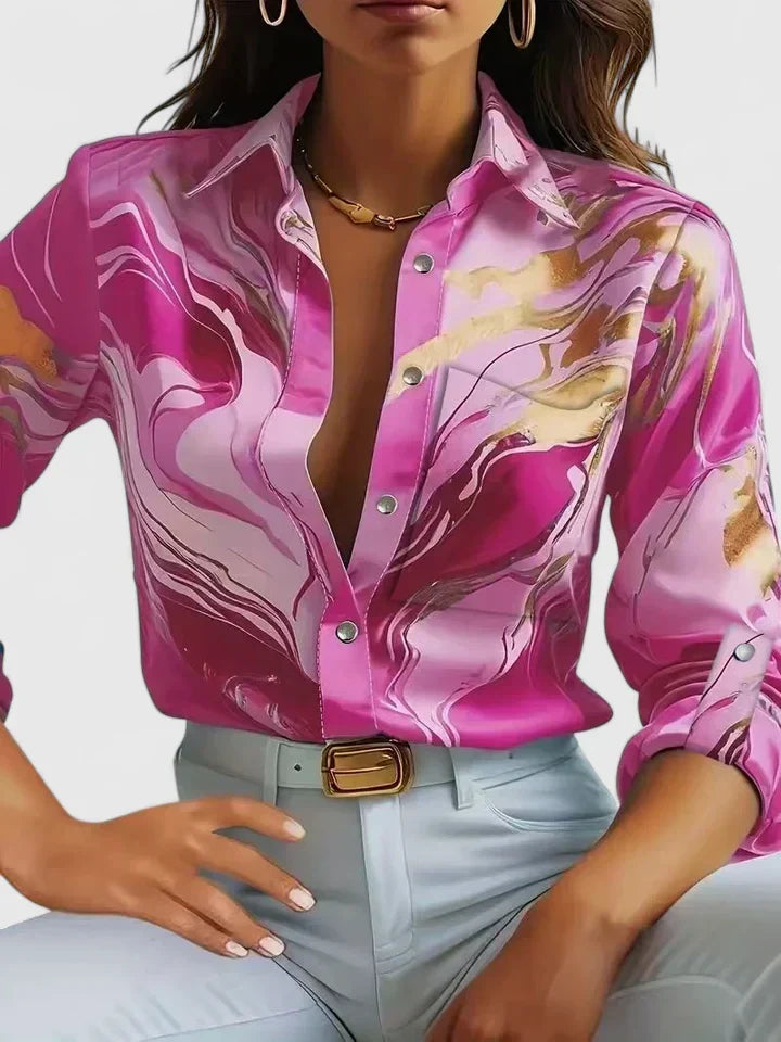 SHAINA – ABSTRACT MARBLE BUTTON-DOWN