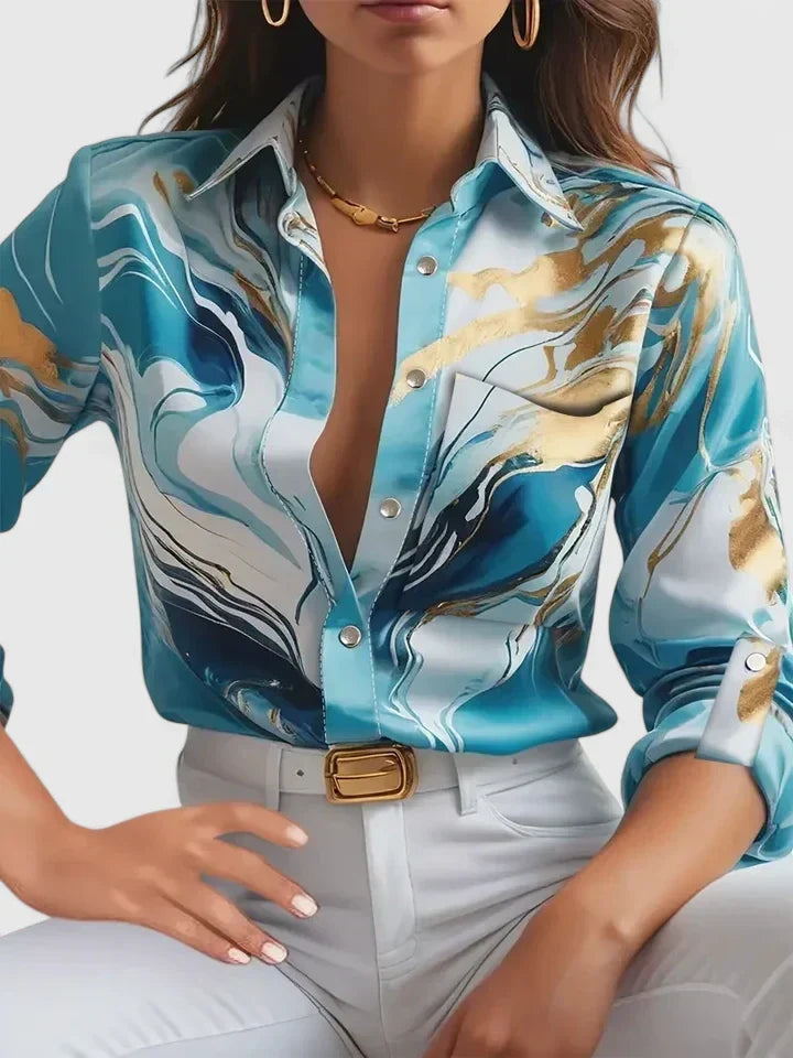 SHAINA – ABSTRACT MARBLE BUTTON-DOWN