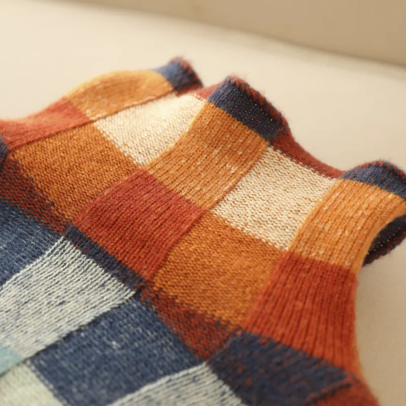 Chic Wool Knit Plaid Turtleneck Sweater