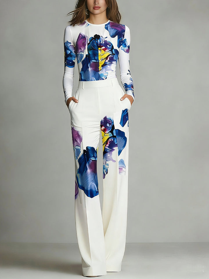 Sienna | Color-Blocked Crew Neck Top and Trousers Set