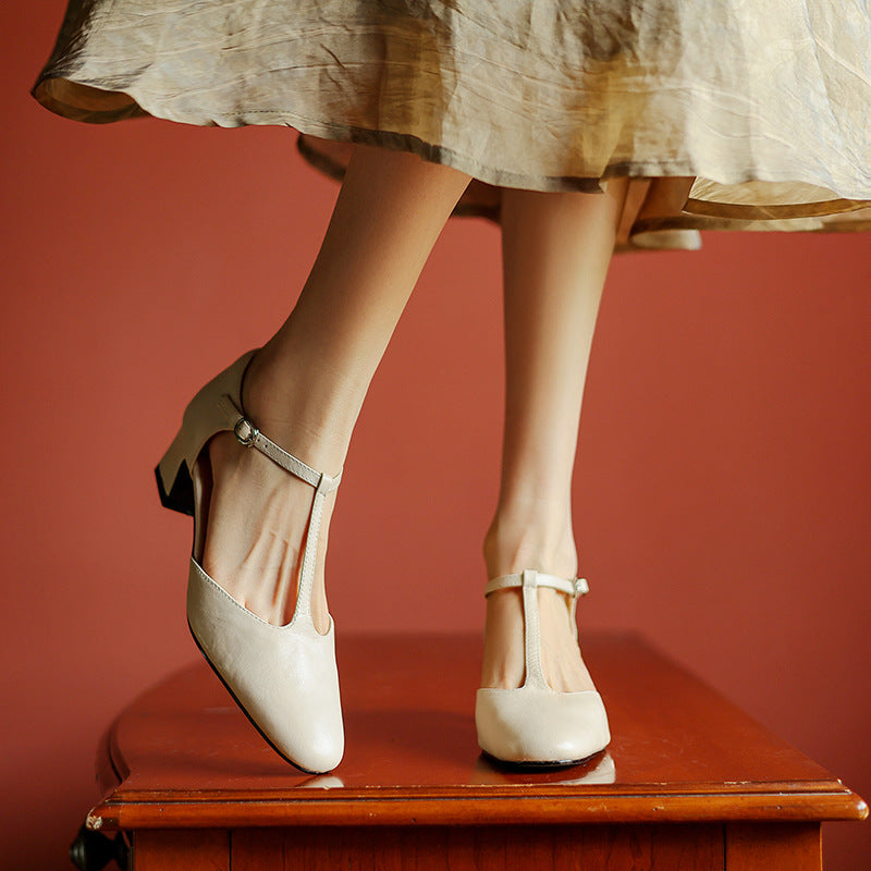 Elowen Leather T-Strap Heels