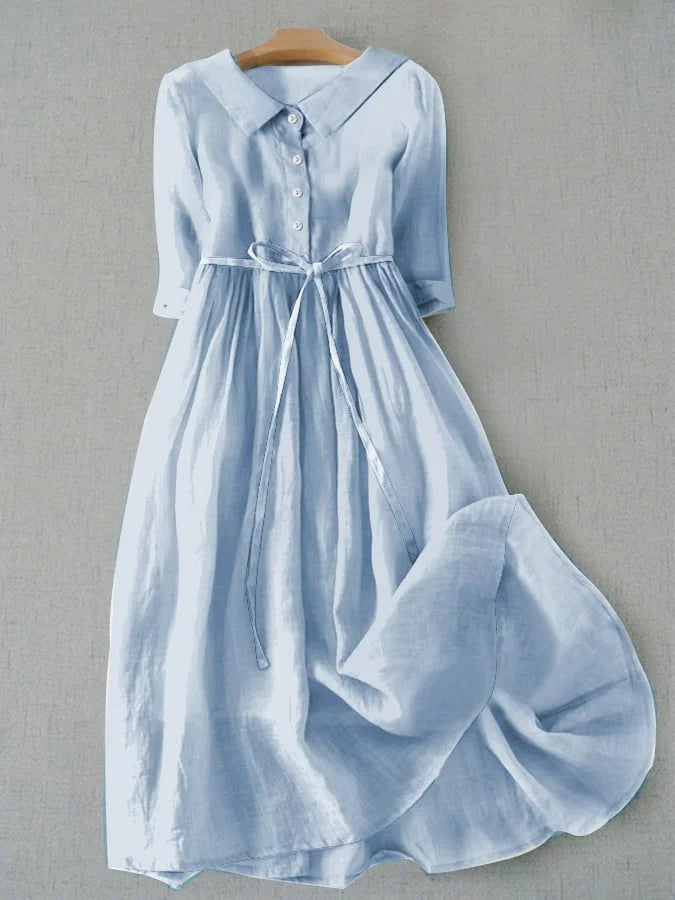 Women's Solid Lace-Up Cotton Dress