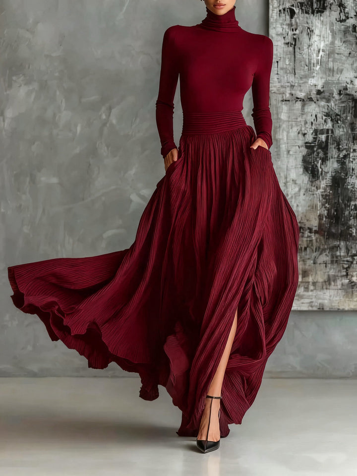 ALINA – ELEGANT HIGH-NECK FLOWY MAXI DRESS