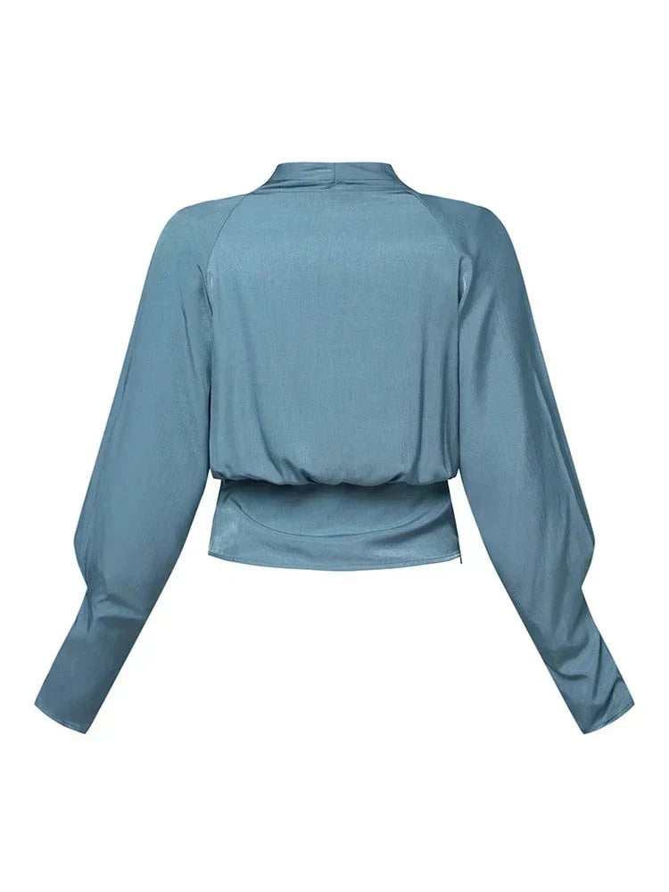 CASSANDRA – ELEGANT DRAPED V-NECK BLOUSE