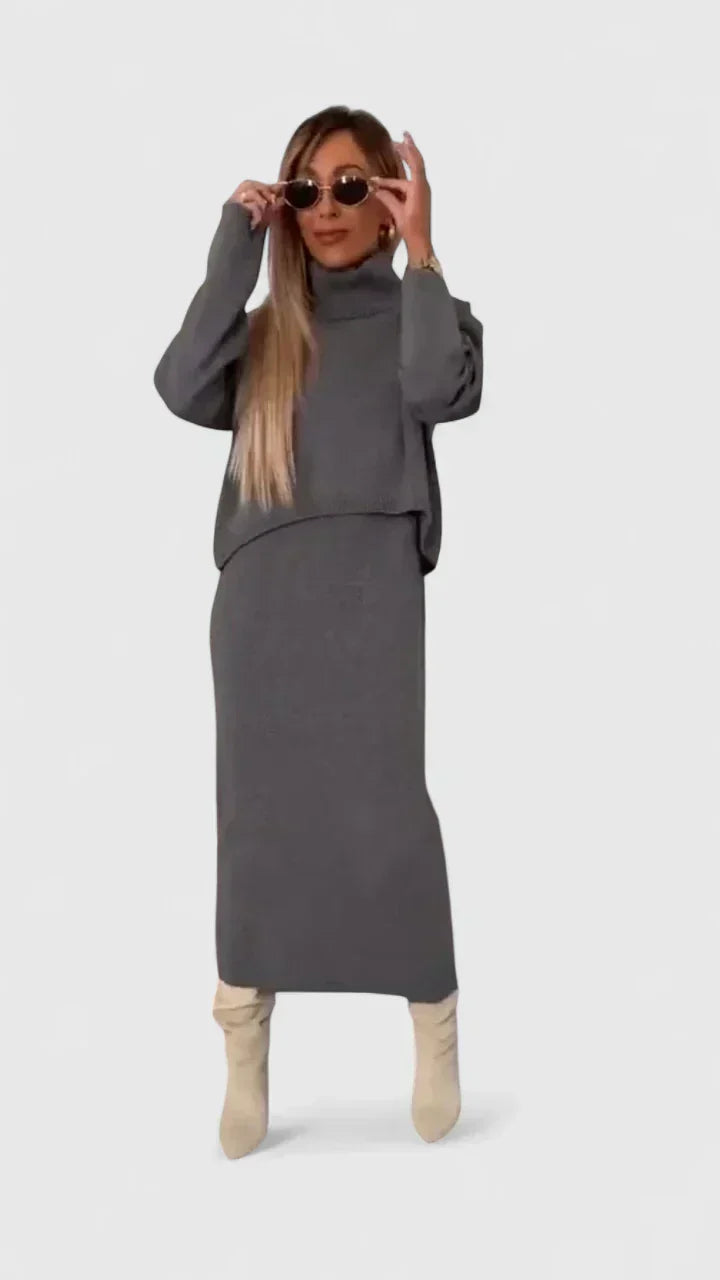 Elegant Dress and Turtle Neck Sweater Set