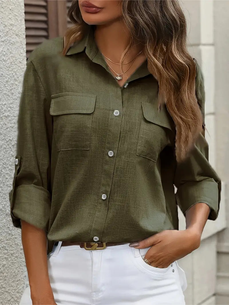 Athena - Cotton Shirt With Front Pockets