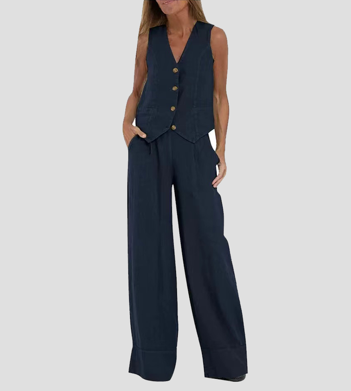 Aira – Elegant Two-Piece Set with Waistcoat and Wide-Leg Trousers