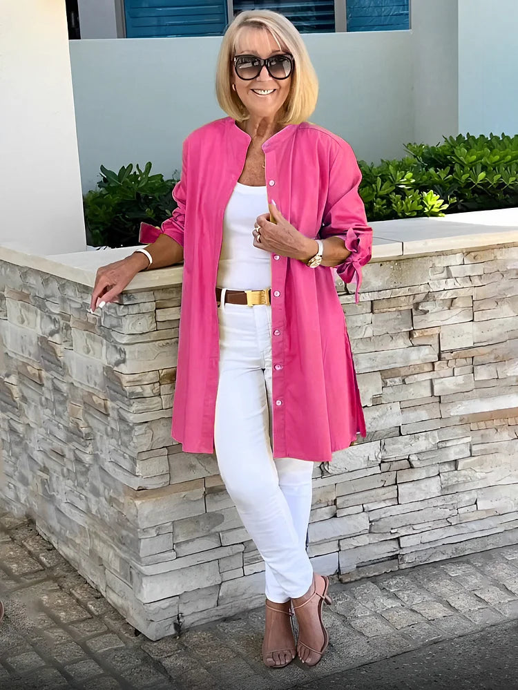 Elliora - Gathered Back Cotton Shirt Jacket