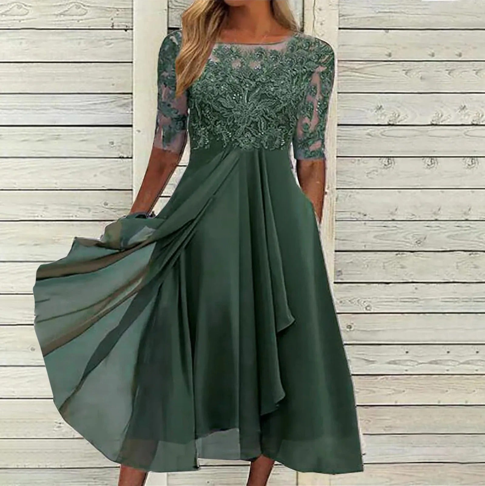 Scarlett™ - Lace Sleeve Midi Dress