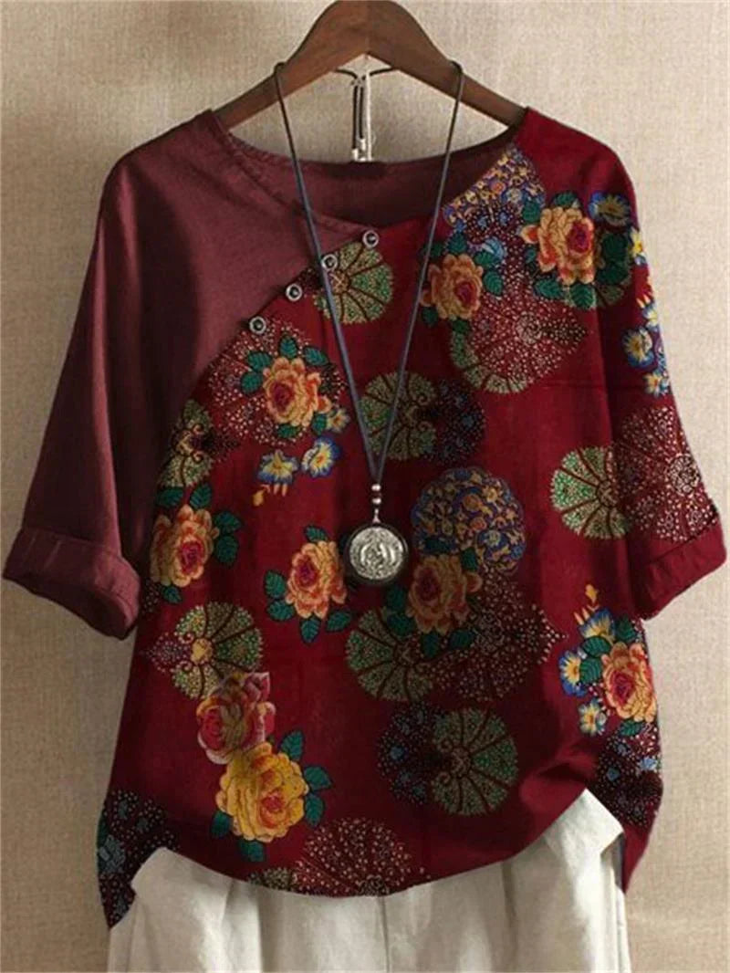 Lyric | Short Sleeve Button Down Floral Blouse