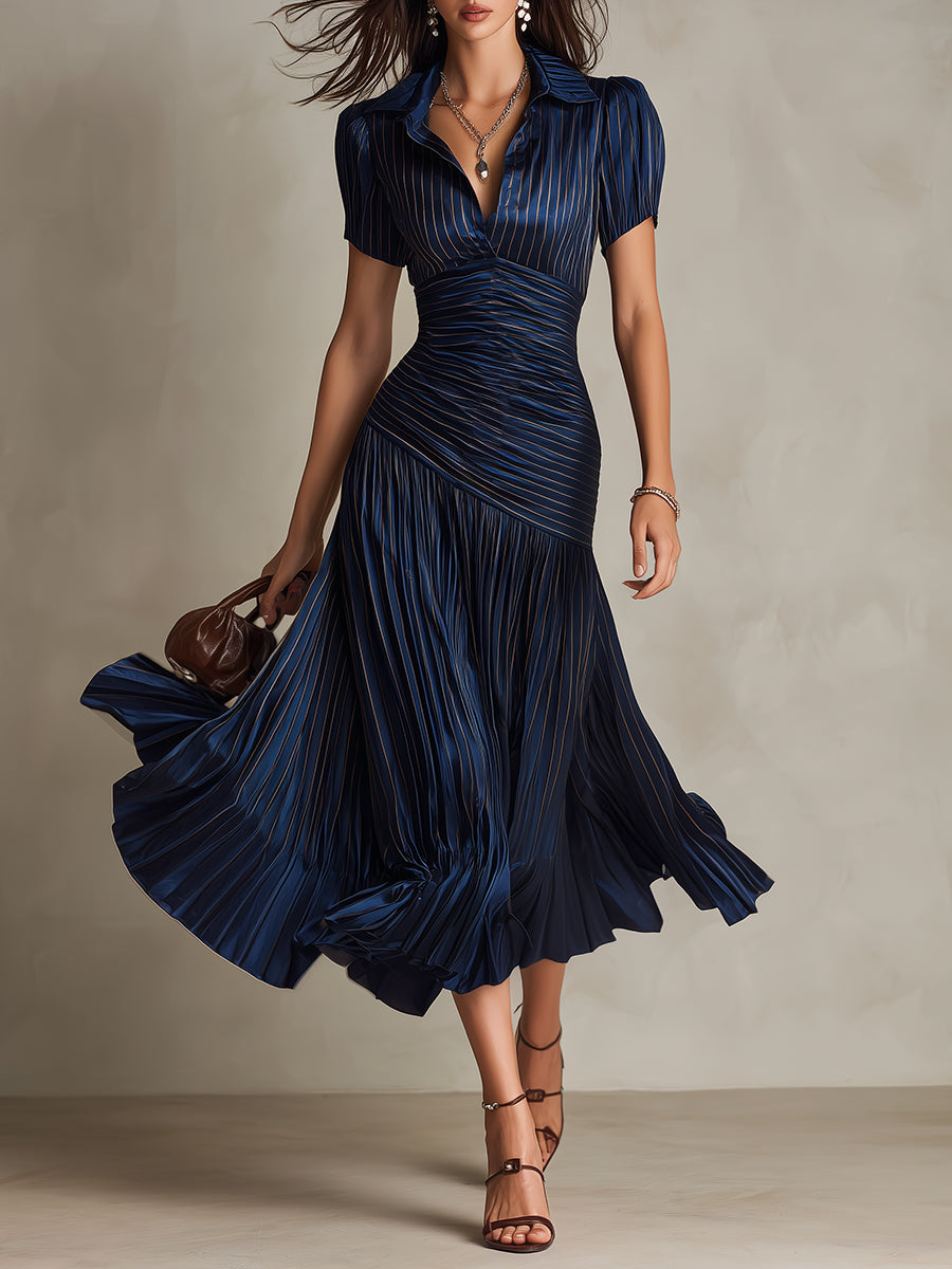 Adriana - Retro Stripe Satin Midi Dress for Women