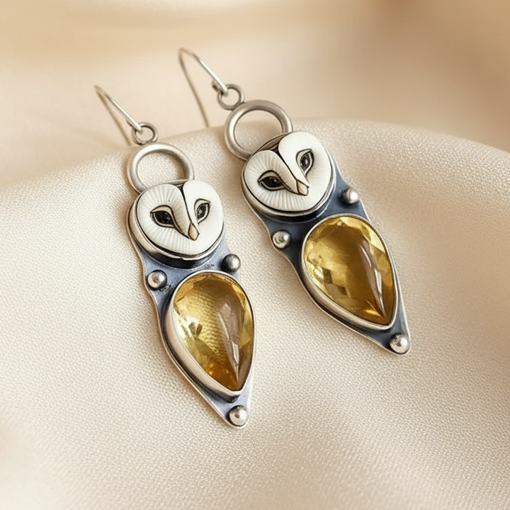 "Wisdom & Wonder" Barn Owl Earrings - Silver Statement Drops