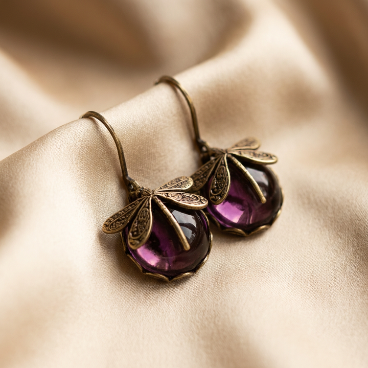 Spherical Dragonfly Earrings in Antique Gold