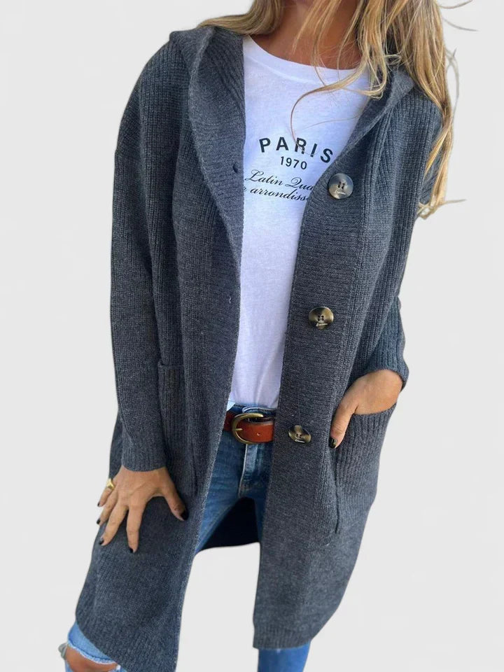 GRACIE – LONG RIBBED HOODED CARDIGAN