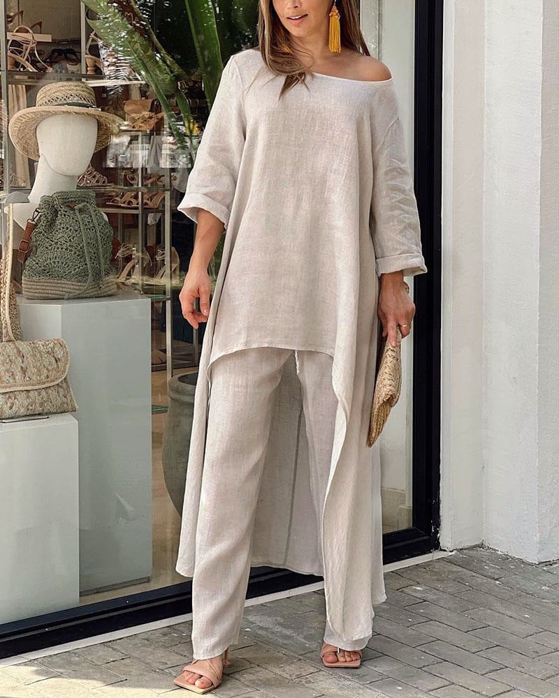 LYSAVINE – NATURAL LINEN TAILORED SET FOR WOMEN