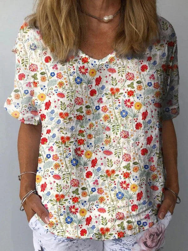 Zariah – Pastoral Floral Art Print Blouse