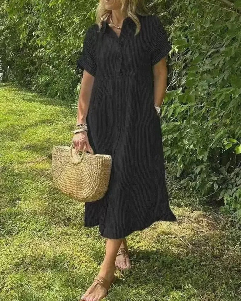 Women's Stripe Cotton Midi Dress